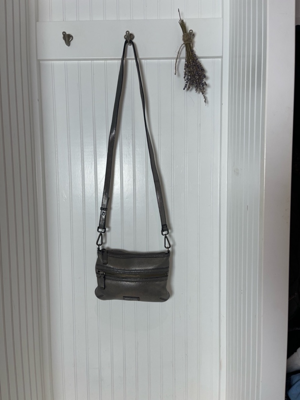 Calvin Klein Gray metallic Leather Crossbody Bag